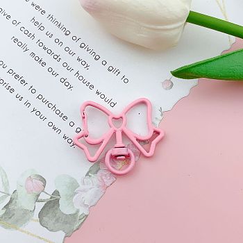 Bowknot Baking Painted Alloy Swivel Keychain Clasps, Keychain Clasp Findings, Pink, 39x33mm