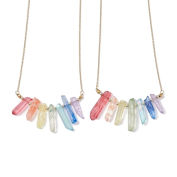 Dyed Colorful Natural Quartz Crystal Bullet Pendant Necklaces, with 304 Stainless Steel Cable Chains, Golden, 16.50 inch(41.9cm)