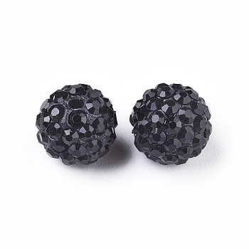 Pave Disco Ball Beads, Polymer Clay Rhinestone Beads, Grade A, Jet, PP15(2.1~2.2mm), 14mm, Hole: 2mm