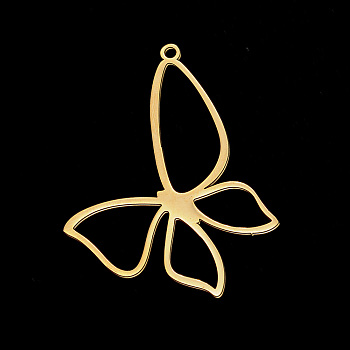 Vacuum Plating 201 Stainless Steel Pendants, Laser Cut, Butterfly, Golden, 40x31x1mm, Hole: 1.5mm