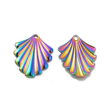 Ion Plating(IP) 304 Stainless Steel Pendants, Leaf Charm, Rainbow Color, 20x16x2mm, Hole: 1.4mm
