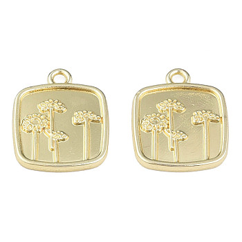 Rack Plating Alloy Pendant, Cadmium Free & Lead Free, Square with Flower, Light Gold, 19x15x2mm, Hole: 1.8mm