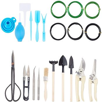Tool Sets, Stainless Steel Coarse Branch Pruner Cutter, Iron Long Handle Bonsai Scissors, Aluminum Wire, Iron Tweezers and Multi-Function Gardening Tool Sets, Mixed Color, 198x47x15.8mm