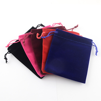 Rectangle Velvet Pouches, Gift Bags, Mixed Color, 12x10cm