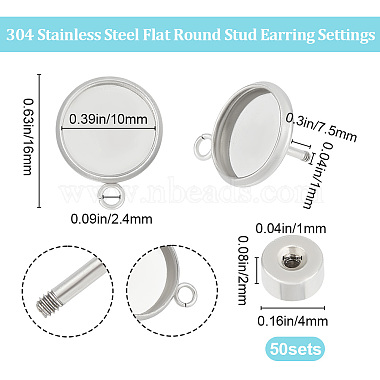 50 Sets 304 Stainless Steel Stud Earring Finding(STAS-BBC0003-32)-2