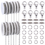 32M 12 Styles 304 Stainless Steel Cable Chains, Unwelded, Flat Oval, with 200Pcs Jump Ring, 30Pcs Lobster Claw Clasps, 10Pcs Ball Chain Connectors and 12Pcs Empty Spools, Stainless Steel Color, 2x1.5x0.4mm(CHS-SP0001-04)