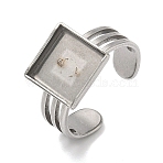 304 Stainless Steel Cuff Ring Findings, Square Pad Ring Base Setting Findings, Stainless Steel Color, 11.5x11.5mm, US Size 8 1/2(18.5mm), Tray Size: 10.5x10.5mm(STAS-B126-12C-P)