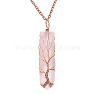 Natural Rose Quartz Bullet Copper Wire Wrapping Pendant Necklaces, Cable Chain Necklace, 20-7/8 inch(53cm)(WG92572-07)