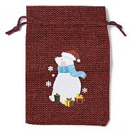 Christmas Theme Jute Cloth Storage Bags, Rectangle Drawstring Bags, FireBrick, Bear, 14x10x0.4cm(ABAG-F010-01A-04)