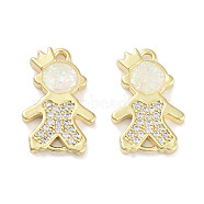 Brass Micro Pave Clear Cubic Zirconia Pendants, with Synthetic Opal and Jump Rings, Real 18K Gold Plated, Human Charms, White, 18x12x2.5mm, Hole: 3mm(KK-L213-043G-01)
