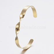 304 Stainless Steel Cuff Bangles, Twisted, Golden, 2 inchx2-5/8 inch(50x68mm), 7mm(BJEW-I244-26G)