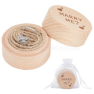 Column Wooden Finger Ring Storage Boxs, with White Organza Bag, Heart, 5.2x4cm(CON-WH0086-063A)