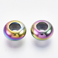 Ion Plating(IP) 201 Stainless Steel Beads, with Rubber Inside, Slider Beads, Stopper Beads, Rondelle, Rainbow Color, 8x4mm, Hole: 4mm, Rubber Hole: 2mm(X-STAS-N087-17)