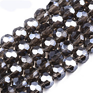 Electroplate Glass Bead Strands, Pearl Luster Plated, Faceted(32 Facets), Round, Gray, 8x7mm, Hole: 1mm, about 65~67pcs/strand, 49~50cm(EGLA-R015-8mm-32)