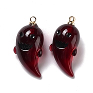 Halloween Transparent Resin Pendants, with Light Gold Tone Metal Loops, Ghost, Dark Red, 23.5x11x9.5mm, Hole: 1.5mm(RESI-B010-04B)