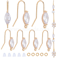 12Pcs Brass with Cubic Zirconia Earring Hooks, with 12Pcs Open Jump Rings & 12Pcs Plastic Ear Nuts, Real 18K Gold Plated, 21~23x14~17x0.7~5mm, Hole: 1.5mm(DIY-CN0002-83)