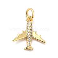 Rack Plating Brass Micro Pave Cubic Zirconia Charms, Passenger Plane Charm, Long—Lasting Plated, with Jump Rings, Cadmium Free & Lead Free, Real 18K Gold Plated, 14x13x2mm, Hole: 3mm(KK-K270-39G)