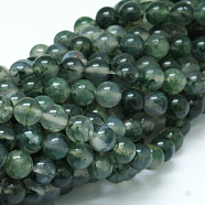 Natural Moss Agate Bead Strands, Round, Grade A, 8mm, Hole: 1mm, about 47pcs/strand, 15 inch(G-J358-01-8mm)