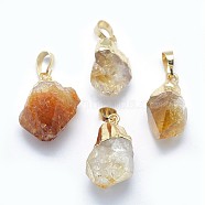 Natural Citrine Pendants, with Brass Findings, Nuggets, Golden, 20~39x13~25mm, Hole: 4x6mm(G-P383-12G)