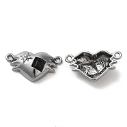 Alloy Connector Charms, Heart Links with Glass, Lead Free & Cadmium Free, Gunmetal, Black, 12x21.5x5.5mm, Hole: 1.4mm(PALLOY-K001-076P-03)