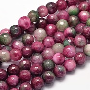 Dyed Natural Malaysia Jade Round Bead Strands, Imitated Tourmaline, Faceted, 10mm, Hole: 1mm, about 37pcs/strand, 15.5 inch(G-L395-39-10mm)