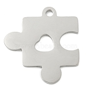 304 Stainless Steel Pendants, Laser Cut, Puzzle Charm, Stainless Steel Color, 25x23x1mm, Hole: 2.5mm(STAS-B056-19P)