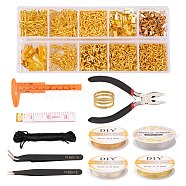 Jewelry Making Tool Sets, Including Carbon Steel Pliers, PU Iron Soft Tape Measure, Brass Rings, Vernier Caliper, Stainless Steel Tweezers, Copper Wire, Elastic Crystal Thread, Nylon Cord, Golden, 12cm(TOOL-LS0001-08)