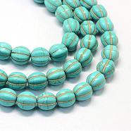 Synthetic Turquoise Gemstone Bead Strands, Pumpkin, Dyed, Turquoise, 11~12x12mm, Hole: 1mm, about 33pcs/strand, 15.3 inch(TURQ-S282-20)