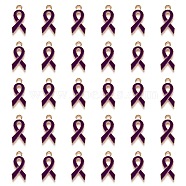 Alloy Enamel Pendants, Awareness Ribbon Shape, Light Gold Plated, Purple, 20x10x2mm, Hole: 2mm(ENAM-YW0001-17H)