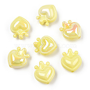 UV Plating Opaque Rainbow Iridescent Acrylic Beads, Heart with Crown, Champagne Yellow, 24.5x21.5x14mm, Hole: 3mm(OACR-T027-01-B03)