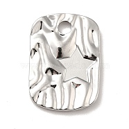 304 Stainless Steel Pendant Cabochon Settings, Textured Rectangle with Star, Stainless Steel Color, Tray: 6mm, 22x16x2.5mm, Hole: 3mm(STAS-E176-16P)