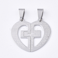 201 Stainless Steel Split Pendants, Quote Pendants, Heart with Cross, Stainless Steel Color, 27x31x1mm, Hole: 8x4mm(STAS-T048-24)