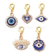 Evil Eye Alloy Enamel & Rhinestone Pendent  Decorations, with Alloy Lobster Claw Clasps, Mixed Shapes, 24.5~32mm(HJEW-JM01328)
