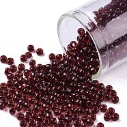 TOHO Round Seed Beads, Japanese Seed Beads, (2153) Black Cherry Lined Dark Amber, 8/0, 3mm, Hole: 1mm, about 222pcs/bottle, 10g/bottle(SEED-JPTR08-2153)