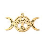 304 Stainless Steel Pendants, Laser Cut, Triple Moon Charm, Real 18K Gold Plated, 26x45x1.5mm, Hole: 2.5mm(STAS-P342-05G)