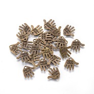 Tibetan Style Alloy Charms, Hand Palm with Word Hand Made, Antique Bronze, Cadmium Free & Lead Free, 12.5x13x1mm, Hole: 1mm(X-K095I071)