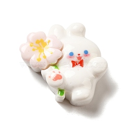 Opaque Resin Decoden Cabochons, Animal with Flower, Rabbit, 27x28x11mm(CRES-L042-A02)