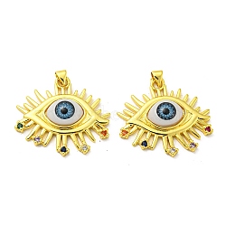 Real 18K Gold Plated Brass Pendants, Acrylic & Rhinestone Evil Eye Charms, Eye, 31x33x7mm, Hole: 4x3.5mm(KK-L209-001G-06)