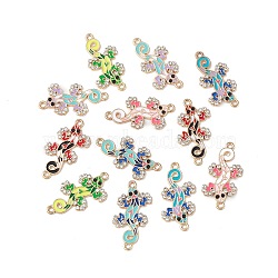 Alloy Enamel Connector Charms, Lizard Links with Crystal Rhinestone, Light Gold, Cadmium Free & Nickel Free & Lead Free, Mixed Color, 30x16x2mm, Hole: 1.6mm(ENAM-I054-08)