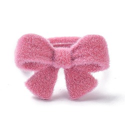 Bowknot Flocky Adjustable Rings, Alloy Ring, Hot Pink, US Size 6(16.5mm)(RJEW-G117-02)