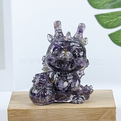 Resin Dragon Display Decoration, with Natural Amethyst Chips inside Statues for Home Office Decorations, 55x40x70mm(PW-WG73739-03)