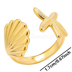 Simple Stainless Steel Starfish Shell Open Cuff Rings for Women, Golden(X-NZ3094-2)