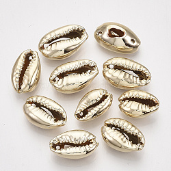 UV Plated Freshwater Shell Links connectors, Cowrie Shell, Golden, 13~16x8~10x6~7mm, Hole: 1~1.2mm(SHEL-S276-50)