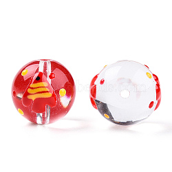 Transparent Handmade Lampwork Beads, Round with Fish Pattern, Red, 17x16x15mm, Hole: 1.8~2mm(LAMP-T011-30A)