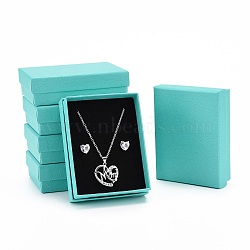 Cardboard Gift Box Jewelry  Boxes, for Necklace, Earrings, with Black Sponge Inside, Rectangle, Medium Turquoise, 9.2x7x2.7cm(X-CBOX-F004-03A)