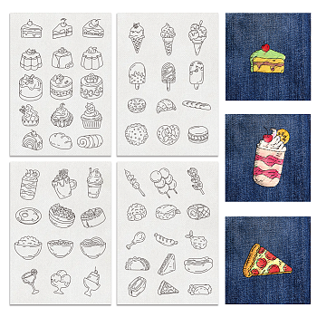 4 Sheets 11.6x8.2 Inch Stick and Stitch Embroidery Patterns, Non-woven Fabrics Water Soluble Embroidery Stabilizers, Food, 297x210mmm