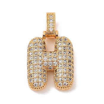 Brass Micro Pave Cubic Zirconia Pendants, Real 18K Gold Plated, Clear, Letter H, 18.5~24x12.5~25.5x5~5.5mm, Hole: 5x3mm