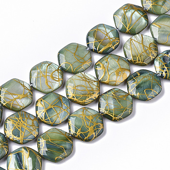 Drawbench Freshwater Shell Beads Strands, Dyed, Hexagon, Medium Sea Green, 18~20x17.5~18.5x3.5~5.5mm, Hole: 1mm, about 21pcs/Strand, 15.16 inch~15.98 inch