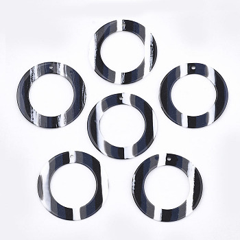 Resin Pendants, Ring, Stripe Pattern, Black, 39x1.5mm, Hole: 1.8mm