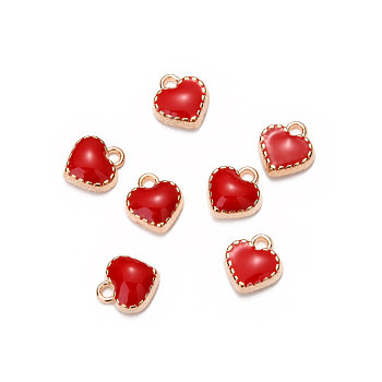 Alloy Enamel Charms, Heart, Light Gold, Red, 8x7.50x2.50mm, Hole: 1.5mm